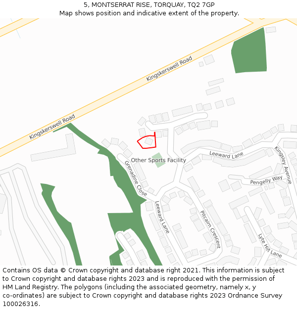 5, MONTSERRAT RISE, TORQUAY, TQ2 7GP: Location map and indicative extent of plot