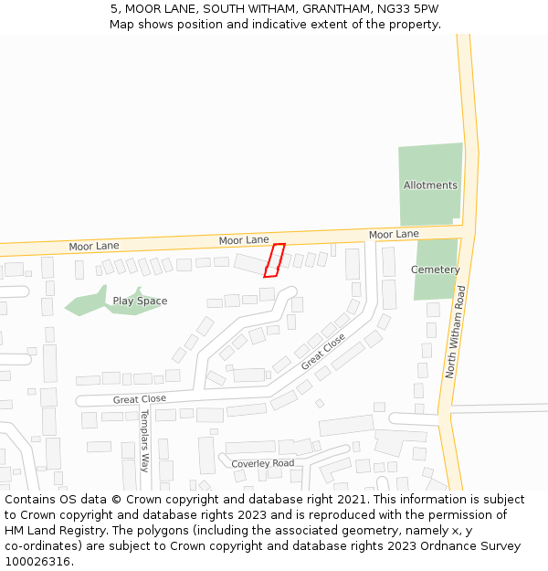 5, MOOR LANE, SOUTH WITHAM, GRANTHAM, NG33 5PW: Location map and indicative extent of plot