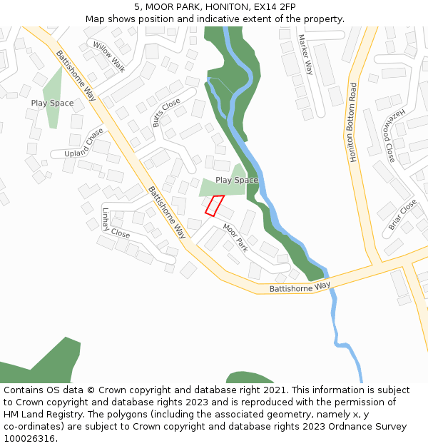 5, MOOR PARK, HONITON, EX14 2FP: Location map and indicative extent of plot