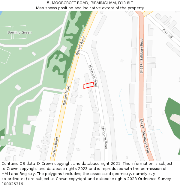 5, MOORCROFT ROAD, BIRMINGHAM, B13 8LT: Location map and indicative extent of plot