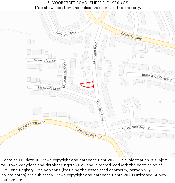 5, MOORCROFT ROAD, SHEFFIELD, S10 4GS: Location map and indicative extent of plot
