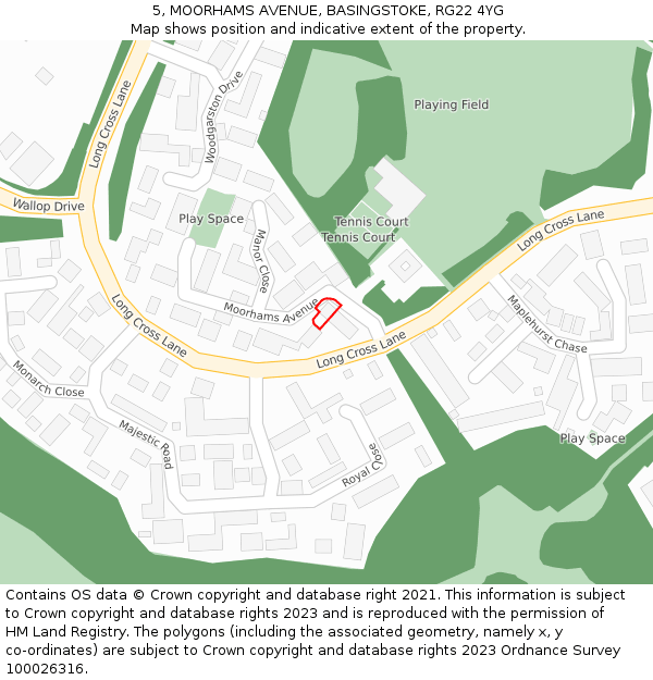 5, MOORHAMS AVENUE, BASINGSTOKE, RG22 4YG: Location map and indicative extent of plot