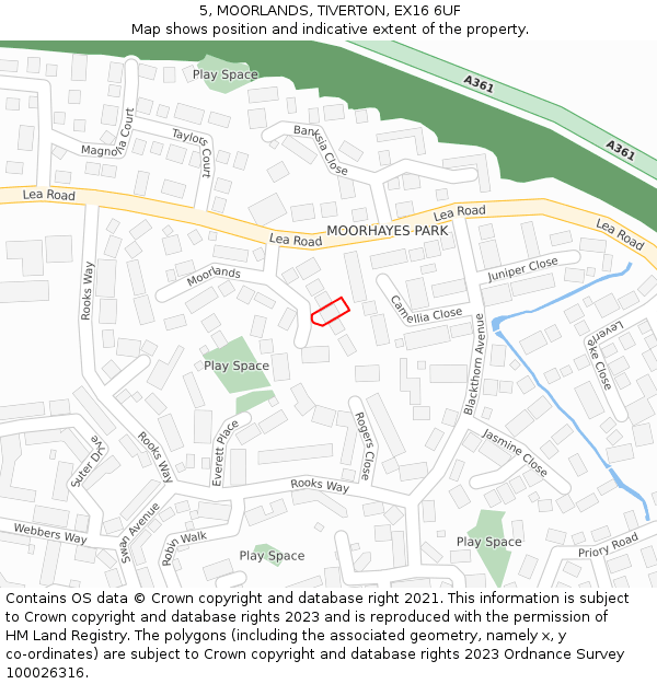 5, MOORLANDS, TIVERTON, EX16 6UF: Location map and indicative extent of plot