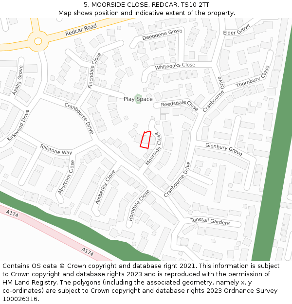 5, MOORSIDE CLOSE, REDCAR, TS10 2TT: Location map and indicative extent of plot