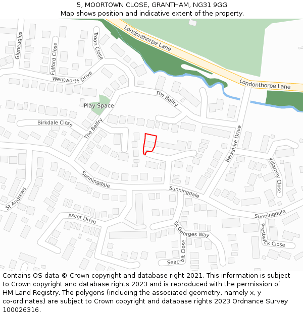 5, MOORTOWN CLOSE, GRANTHAM, NG31 9GG: Location map and indicative extent of plot