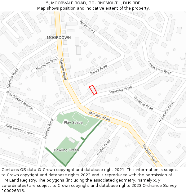 5, MOORVALE ROAD, BOURNEMOUTH, BH9 3BE: Location map and indicative extent of plot