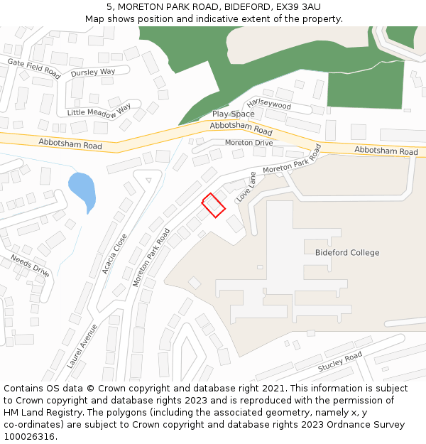 5, MORETON PARK ROAD, BIDEFORD, EX39 3AU: Location map and indicative extent of plot
