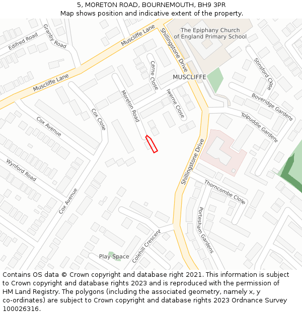 5, MORETON ROAD, BOURNEMOUTH, BH9 3PR: Location map and indicative extent of plot