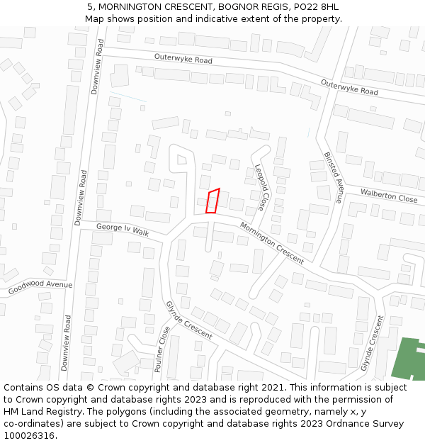 5, MORNINGTON CRESCENT, BOGNOR REGIS, PO22 8HL: Location map and indicative extent of plot