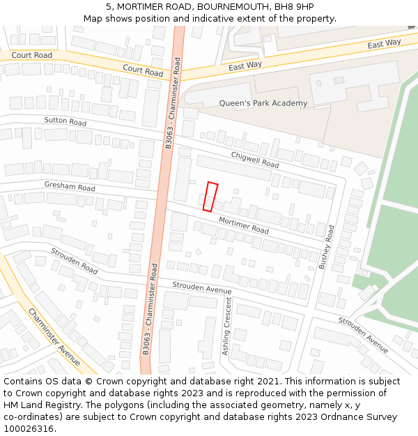5, MORTIMER ROAD, BOURNEMOUTH, BH8 9HP: Location map and indicative extent of plot