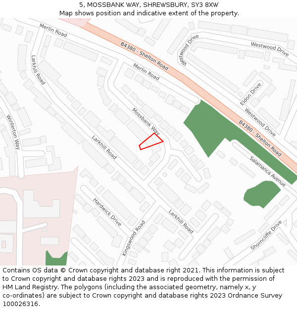 5, MOSSBANK WAY, SHREWSBURY, SY3 8XW: Location map and indicative extent of plot