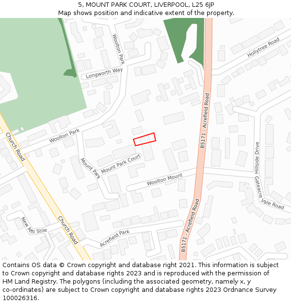 5, MOUNT PARK COURT, LIVERPOOL, L25 6JP: Location map and indicative extent of plot
