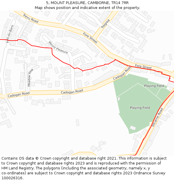 5, MOUNT PLEASURE, CAMBORNE, TR14 7RR: Location map and indicative extent of plot