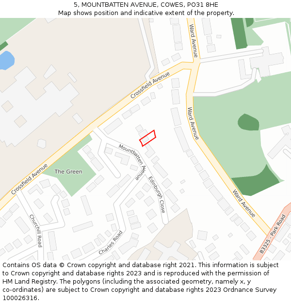 5, MOUNTBATTEN AVENUE, COWES, PO31 8HE: Location map and indicative extent of plot