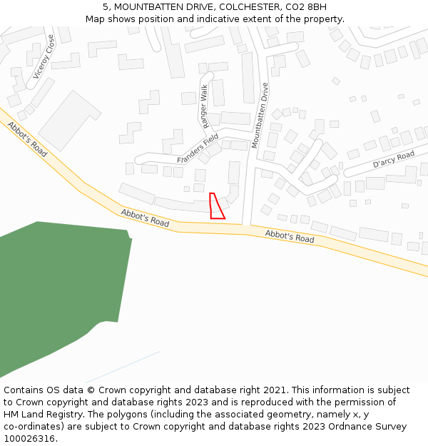 5, MOUNTBATTEN DRIVE, COLCHESTER, CO2 8BH: Location map and indicative extent of plot
