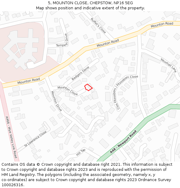 5, MOUNTON CLOSE, CHEPSTOW, NP16 5EG: Location map and indicative extent of plot