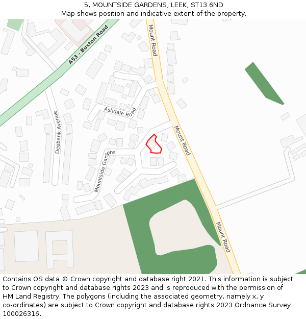 5, MOUNTSIDE GARDENS, LEEK, ST13 6ND: Location map and indicative extent of plot