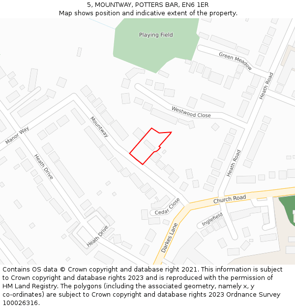 5, MOUNTWAY, POTTERS BAR, EN6 1ER: Location map and indicative extent of plot