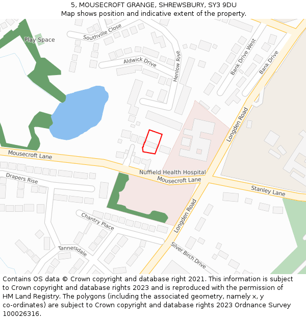 5, MOUSECROFT GRANGE, SHREWSBURY, SY3 9DU: Location map and indicative extent of plot