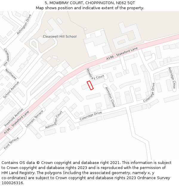 5, MOWBRAY COURT, CHOPPINGTON, NE62 5QT: Location map and indicative extent of plot