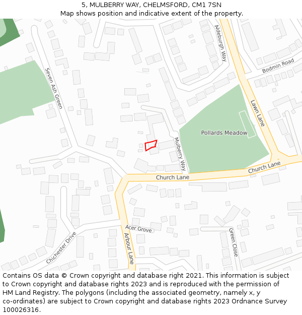 5, MULBERRY WAY, CHELMSFORD, CM1 7SN: Location map and indicative extent of plot