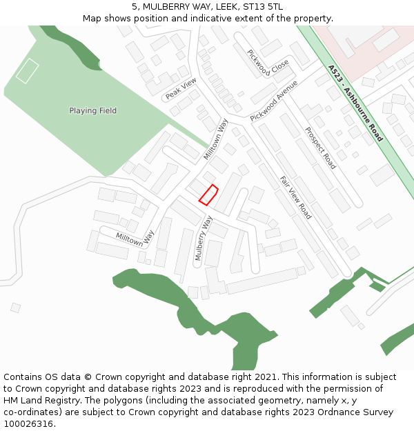 5, MULBERRY WAY, LEEK, ST13 5TL: Location map and indicative extent of plot