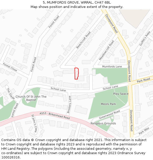 5, MUMFORDS GROVE, WIRRAL, CH47 6BL: Location map and indicative extent of plot