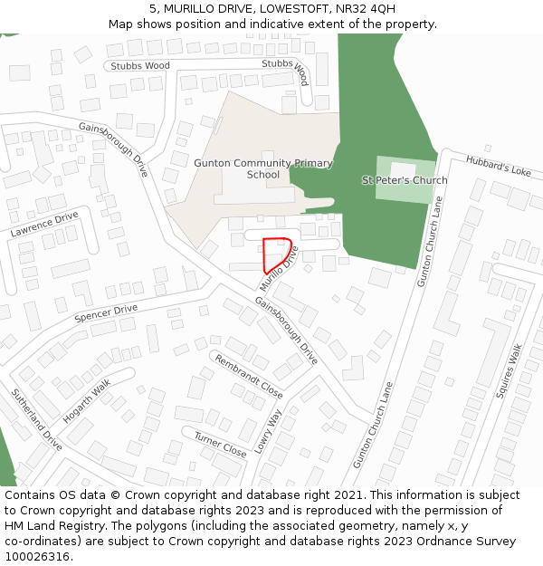 5, MURILLO DRIVE, LOWESTOFT, NR32 4QH: Location map and indicative extent of plot