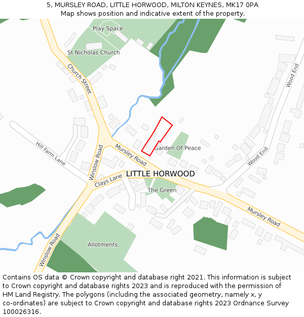 5, MURSLEY ROAD, LITTLE HORWOOD, MILTON KEYNES, MK17 0PA: Location map and indicative extent of plot
