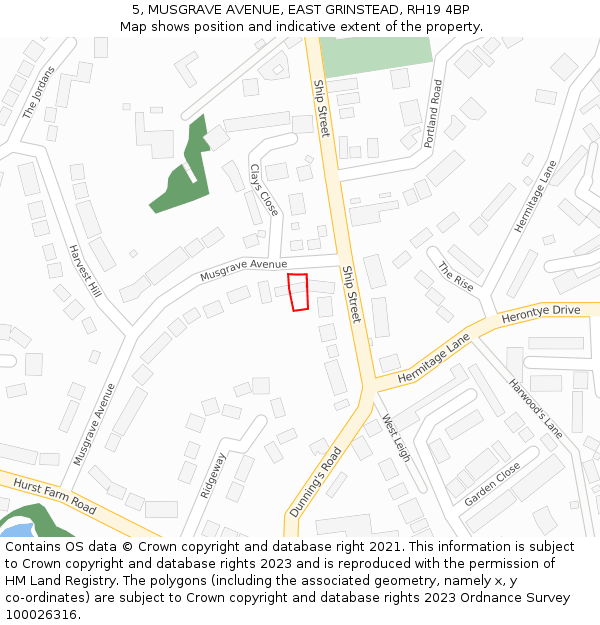 5, MUSGRAVE AVENUE, EAST GRINSTEAD, RH19 4BP: Location map and indicative extent of plot
