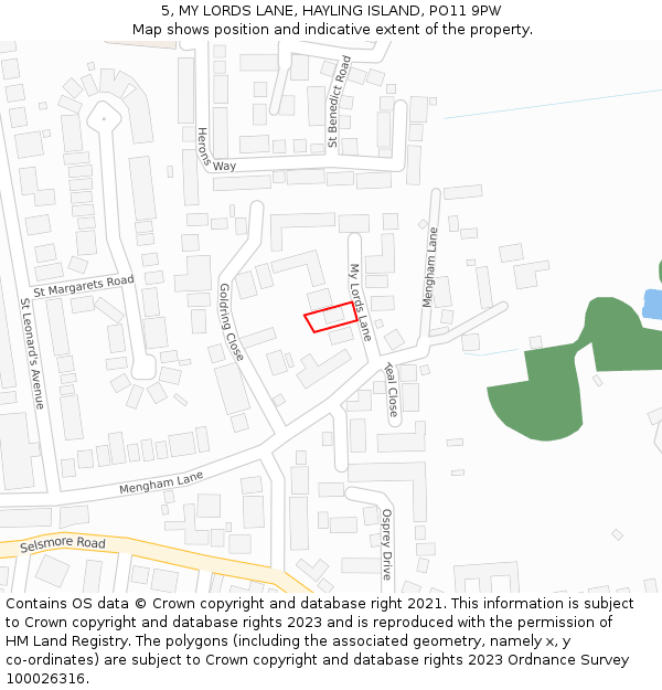 5, MY LORDS LANE, HAYLING ISLAND, PO11 9PW: Location map and indicative extent of plot