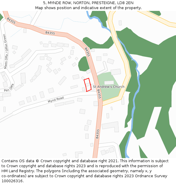 5, MYNDE ROW, NORTON, PRESTEIGNE, LD8 2EN: Location map and indicative extent of plot