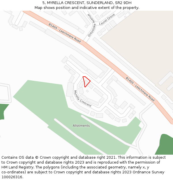5, MYRELLA CRESCENT, SUNDERLAND, SR2 9DH: Location map and indicative extent of plot