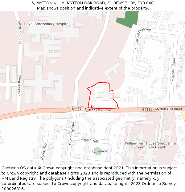 5, MYTTON VILLA, MYTTON OAK ROAD, SHREWSBURY, SY3 8XG: Location map and indicative extent of plot