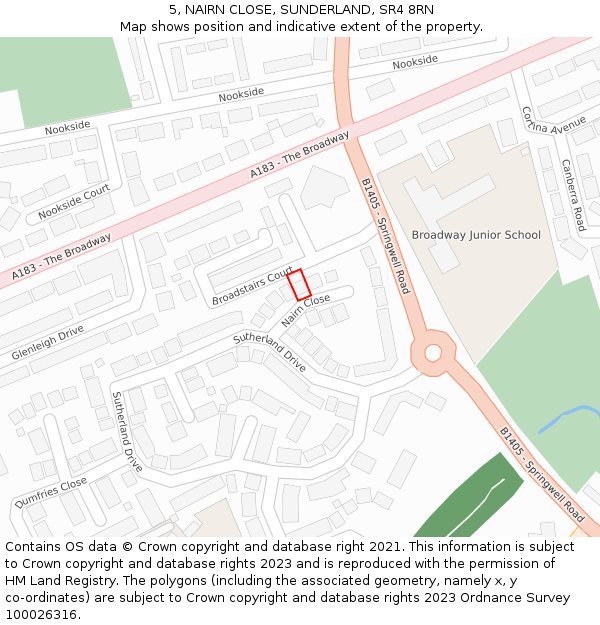 5, NAIRN CLOSE, SUNDERLAND, SR4 8RN: Location map and indicative extent of plot