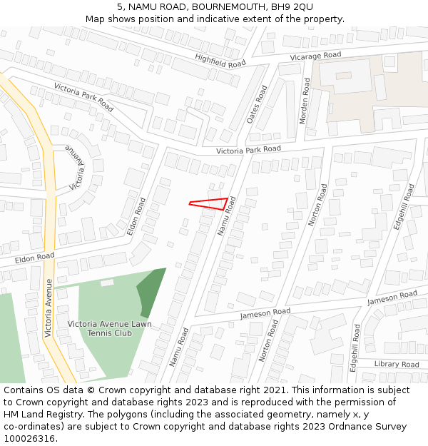 5, NAMU ROAD, BOURNEMOUTH, BH9 2QU: Location map and indicative extent of plot