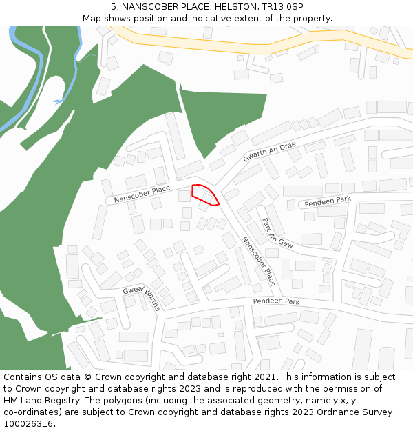 5, NANSCOBER PLACE, HELSTON, TR13 0SP: Location map and indicative extent of plot