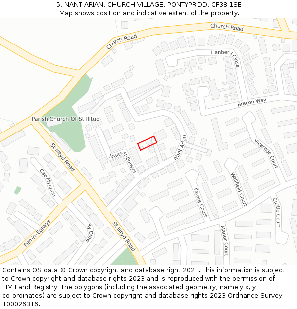 5, NANT ARIAN, CHURCH VILLAGE, PONTYPRIDD, CF38 1SE: Location map and indicative extent of plot