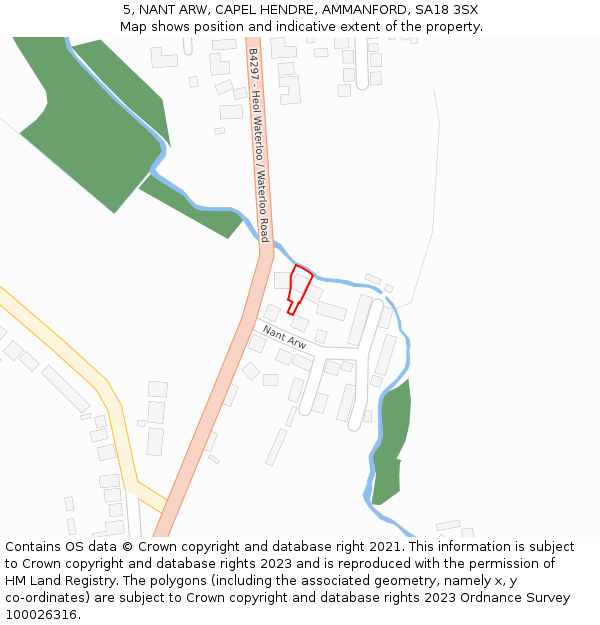 5, NANT ARW, CAPEL HENDRE, AMMANFORD, SA18 3SX: Location map and indicative extent of plot