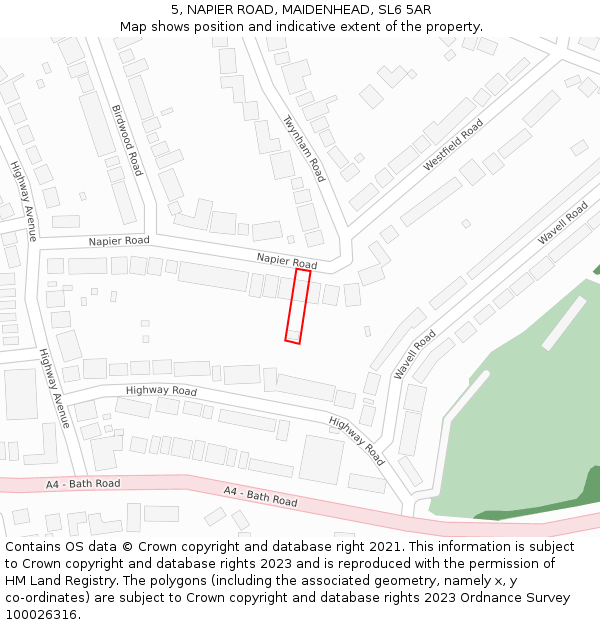 5, NAPIER ROAD, MAIDENHEAD, SL6 5AR: Location map and indicative extent of plot