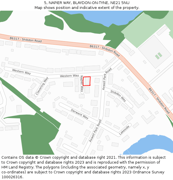 5, NAPIER WAY, BLAYDON-ON-TYNE, NE21 5NU: Location map and indicative extent of plot