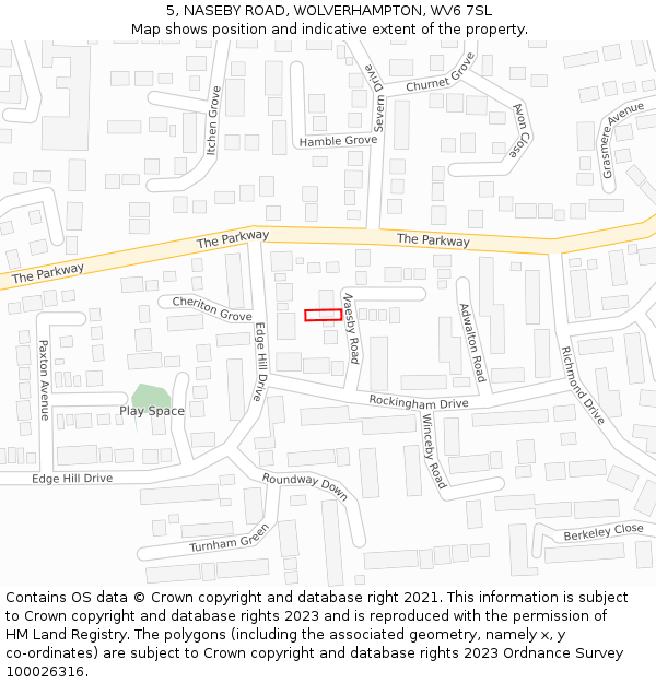 5, NASEBY ROAD, WOLVERHAMPTON, WV6 7SL: Location map and indicative extent of plot