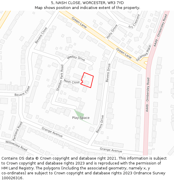 5, NASH CLOSE, WORCESTER, WR3 7YD: Location map and indicative extent of plot