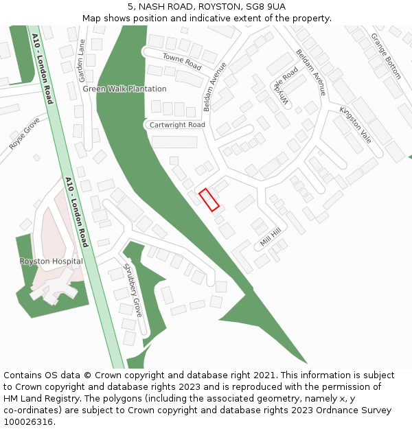 5, NASH ROAD, ROYSTON, SG8 9UA: Location map and indicative extent of plot