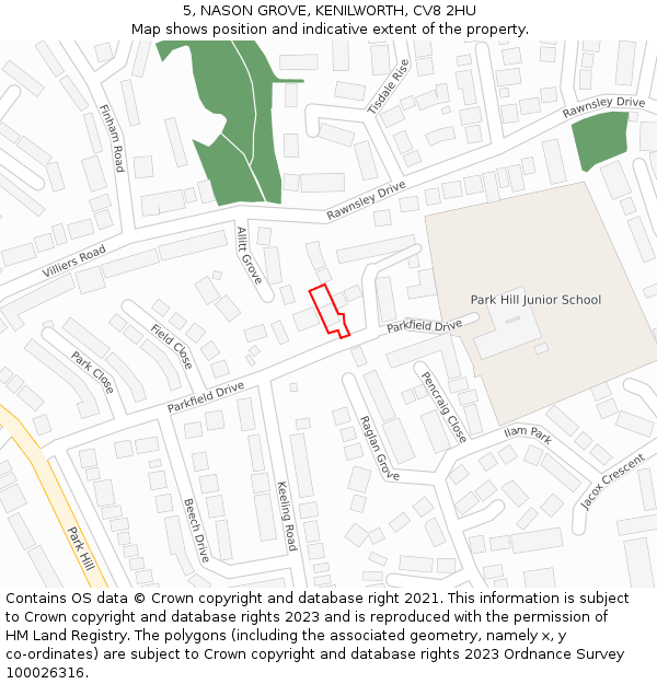 5, NASON GROVE, KENILWORTH, CV8 2HU: Location map and indicative extent of plot