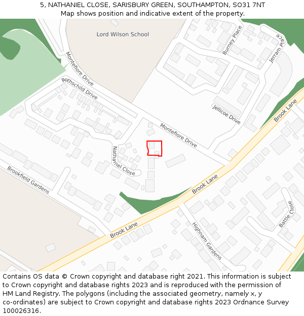 5, NATHANIEL CLOSE, SARISBURY GREEN, SOUTHAMPTON, SO31 7NT: Location map and indicative extent of plot