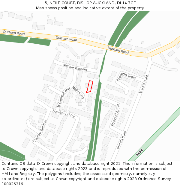 5, NEILE COURT, BISHOP AUCKLAND, DL14 7GE: Location map and indicative extent of plot