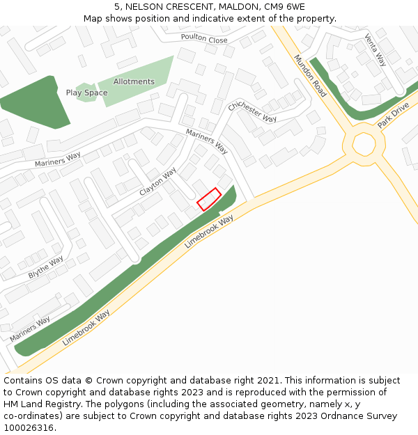 5, NELSON CRESCENT, MALDON, CM9 6WE: Location map and indicative extent of plot