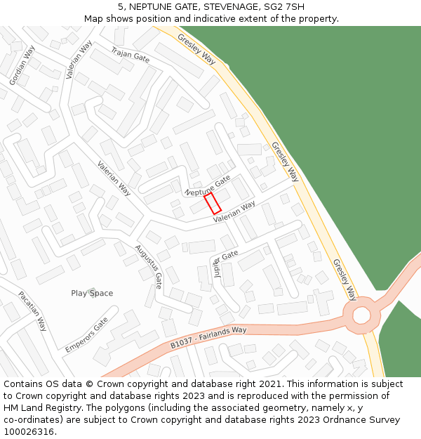 5, NEPTUNE GATE, STEVENAGE, SG2 7SH: Location map and indicative extent of plot