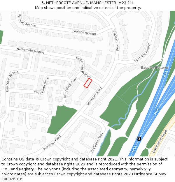 5, NETHERCOTE AVENUE, MANCHESTER, M23 1LL: Location map and indicative extent of plot